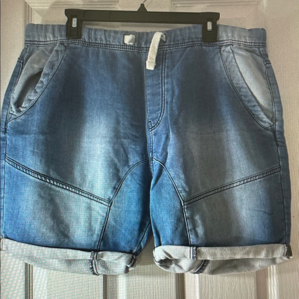 Zara Light Blue Denim Jogger-Style Shorts with Drawstring